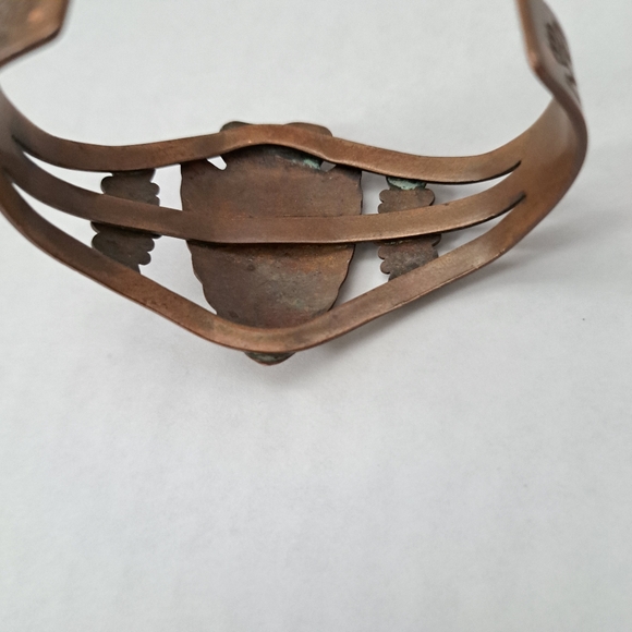 Vintage Native American Copper Cuff Bracelet Turquoise Stone Not Stamped - Picture 7 of 13